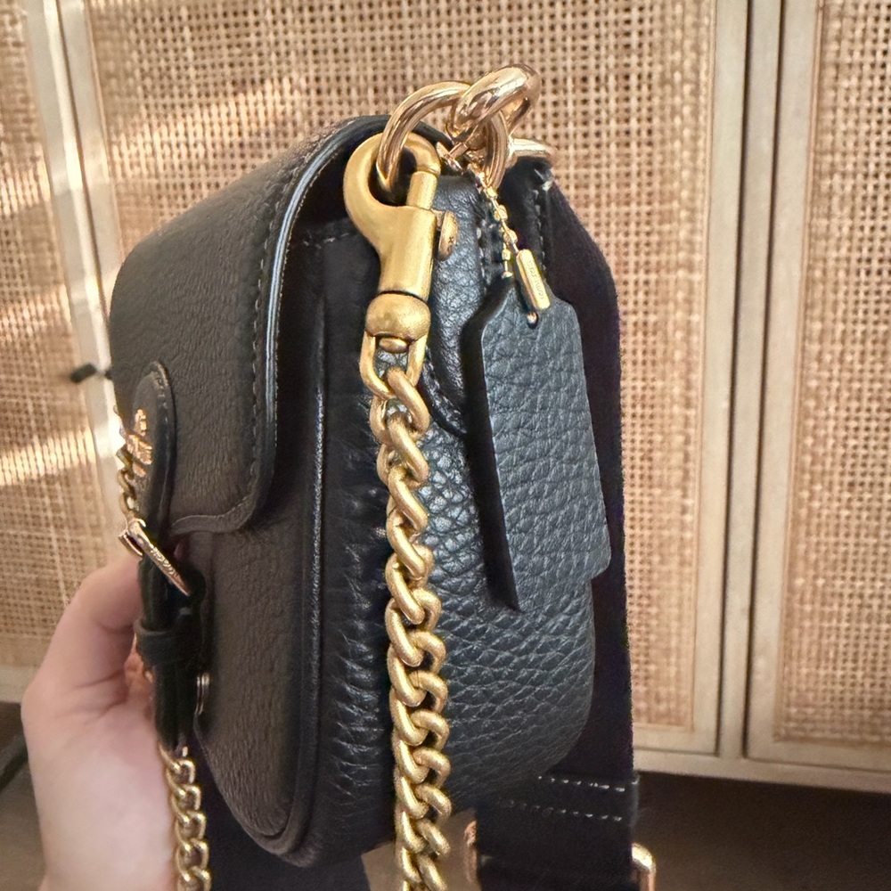 Coach Black Pebble Leather Flap Crossbody with Gold Hardware - Picture 5 of 5